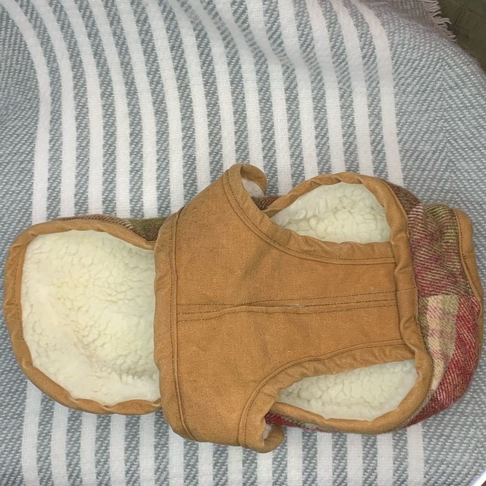 Puppy Dog Jacket/Coat Snaps Lined Back Leash Hole Canvas Wool Plaid Extra Small